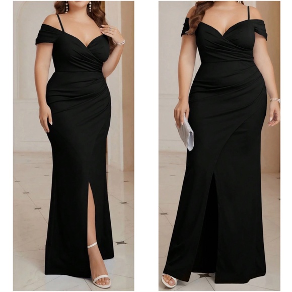 Luxe Cold Shoulder Split Hem High Waisted Party Formal Prom Wedding Dress - Picture 2 of 6